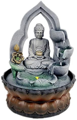 Dickly Statuetta Ornamentale Buddista da 30 Cm con Fontana Rotonda Buddha Tavolo