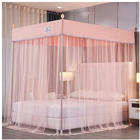 Betthimmel Sommer Betthimmel Moskitonetz mit Metallstütze, Einzelbett Doppelbett Schlafzimmer romantische Dekoration Bettvorhang, (Color : Pink, Size : 200X220cm/79X87inch)