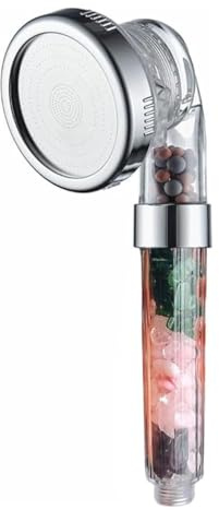 MineralStream Chakra Showerhead with Natural Gemstones, Therapeutic Crystals, Purification of Water Mineralization, Balance PH and Healing Force Mineral Stones Water Filtration
