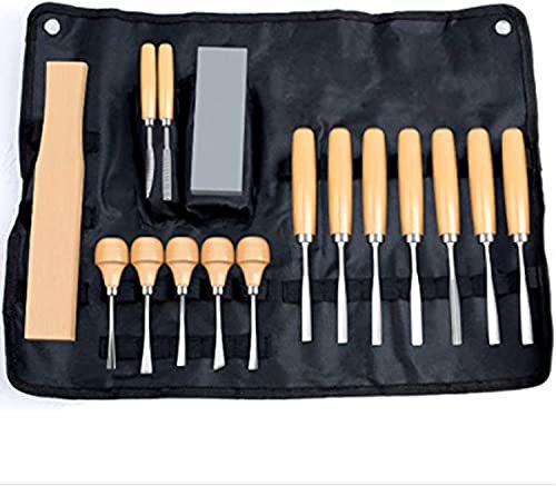 OITTo Holzschnitzbeitel, 15-teiliges professionelles Holzschnitz-Handmeißel-Set, Werkzeugset für Zimmerleute, Holzdreher, DIY-Schnitzen, inklusive Schleifstein und aufrollbarer Werkzeugtasche