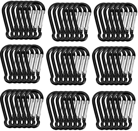 Mosquetón de aleación de aluminio negro, 100 unidades, mini llaveros, mosquetón pequeño, para camping, senderismo, pesca