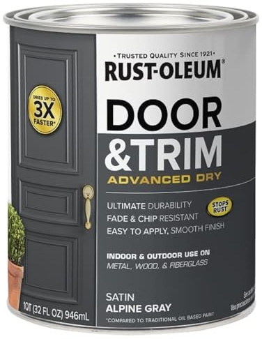 Rust-Oleum 369387 Advanced Dry Door & Trim Paint, Quart, Satin Alpine Gray
