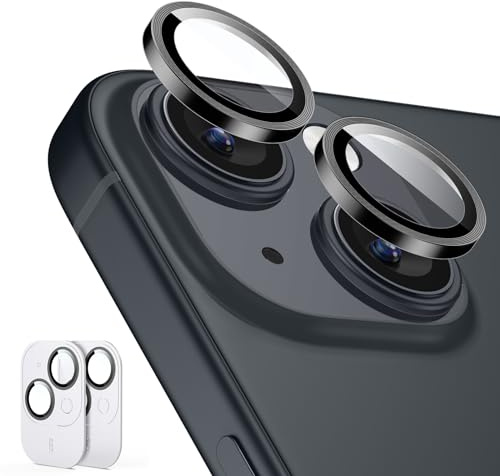 ESR Camera Lens Protectors for iPhone 15/15 Plus, Armorite Individual Lens Protectors, Scratch-Resistant Ultra-thin Tempered Glass with Aluminum Edging, Armorite Series, Set of 2, Black