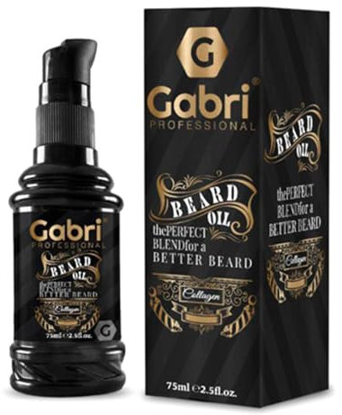 Gabri Beard Oil 75ml, Beard Growth & Care Set for Men with Jojoba Oil, Rich in Natural Omegas & Vitamin E,Premium Nourishes, Moisturiser, Softener and Grooming Care Set, Reduces Irritation (Collagen)