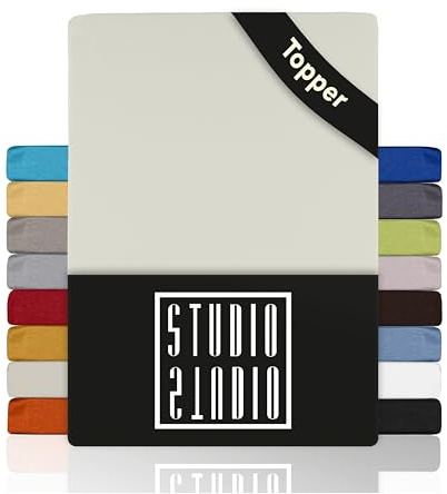 STUDIO Basic Topper Spannbettlaken 120x200cm – Jersey-Spannbetttuch aus 100 % gekämmter Baumwolle – Schnee – bügelfrei, elastisch & Oeko-TEX Zertifiziert – für Topper 4–14 cm