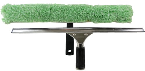 GBPro Limpiacristales profesional de acero inoxidable de 45 cm + barra en T y funda de lavado de microfibra de vidrio - Equipo de limpieza de ventanas