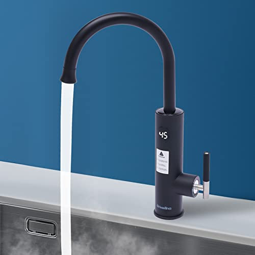 Durchlauferhitzer, 220v Elektrischer Wasserhahn mit LED, Hochdruck Wasserhahn Küche Schwarz 360° Drehung, Mischbatterie Küche für Campingküche, Wohnmobil