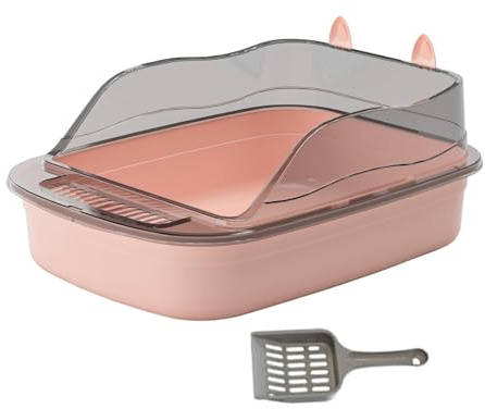 perfk Bac à litière pour Chat, Toilettes Anti-éclaboussures, 50x34x18cm, bac à Sable pour Chat avec Bassin de Sable Haut côté, Grand bac à litière pour Chat, Rose