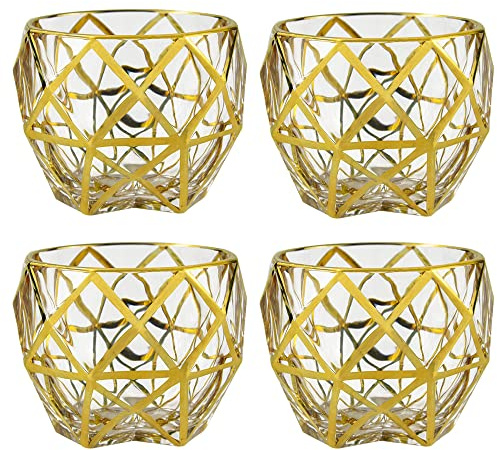 YOtat Juego De Vasos De Whisky De Cristal De Estilo Antiguo, Vasos De Lujo para Beber Bourbon, Escocés, Cóctel, Coñac, Whisky Irlandés, Juego De 4 Unidades (Tipo 4)