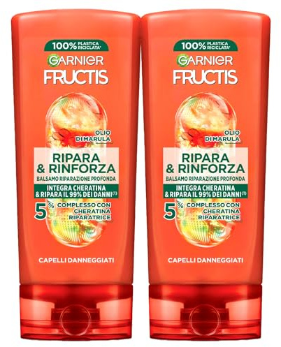 Garnier Fructis repariert und stärkt Balsam Tiefenreparatur beschädigtes Haar mit Marulaöl Keratin Nährendes und elastisches Haar - 2 Flaschen à 200 ml