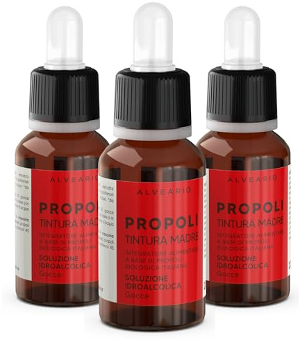 ALVEARIO Propoli tintura madre - Integratore Alimentare a base di propoli Biologica, estratto integrale, sollievo mal di gola forte, tosse grassa, secca e raffreddore 3 x 20 ml