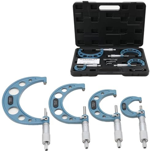 ECUTEE Mikrometer Set 4 Stück Micrometer Bügelmeßschrauben Set Messbereich 0-25 mm, 25-50 mm, 50-75 mm, 75-100 mm Mikrometerschraube Mikrometer Satz Außendurchmesser Bügelmessschraube