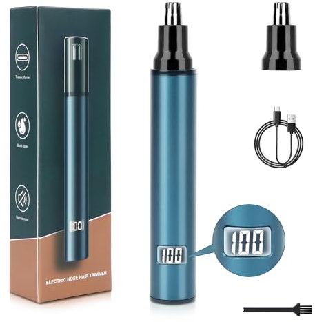 OWill 2in1 Nose Hair Trimmer for Men/Women Type-C Rechargeable Digital Display of Power All-Aluminium Fuselage Ear Hair Removal Washable Blade Suitable for Home Use and Travelling