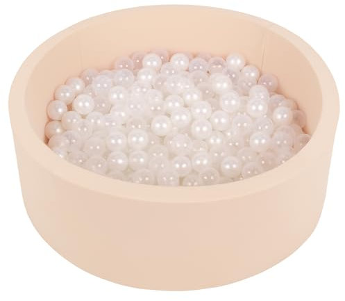 SELONIS Piscina Soffice per Bambini 90X30cm/200 Palline Rotonda, Beige: Perla/Trasparente