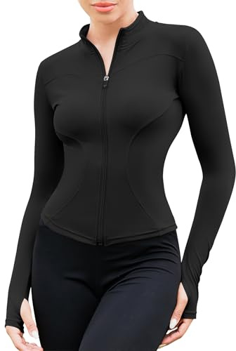 EFFAN Sportjacke Damen Yoga Shirt Langarmshirt Kleidung Sportbh Fitness Laufshirt Langarm Mom Pilates Jogging Gym Jacke Clothes Sportklamotten Oberteil Schwarz M