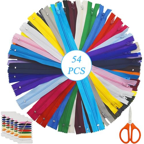 SHENSAIGO 54 Stück Nylon-Reißverschlüsse zum Nähen und Basteln, 27 Farben Reißverschluss 30cm mit 5 Nähtasches, 2.5cm Breit Ersatz Reisverschluss für Sewing Craft Kleidung Tasche Mäppchen Kissenbezug