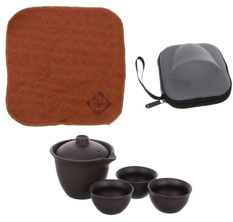 Alipis Thé De Voyage Porcelaine avec Théière Argile Violette Et Tasses Élégantes pour Adultes Service Kung Fu Portable pour Camping Extérieur Et Partage De Thé