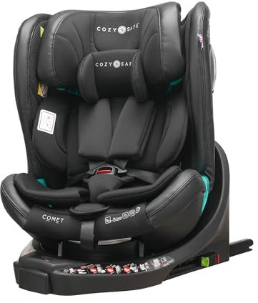 Cozy N Safe Comet i-Size 360 Rotation Spin Car Seat, 0-12 Years, Rear & Forward Facing, ISOFix & Support Leg, 5-Point Harness, 3 Recline Positions, 18 Headrest Positions, ECE R129 - (Onyx)