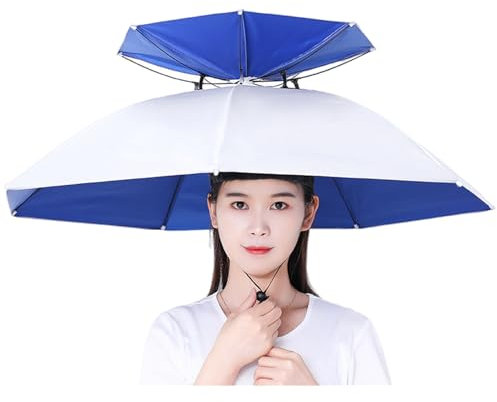 Vllentin Chapeau Parapluie,Chapeau Parapluie Double Couche,Chapeau Parapluie Réglable Portable,Chapeau De Parasols Pliable,Mains Libres Tête Parapluie,pour Pêche,Jardinage,Photographie,Camping