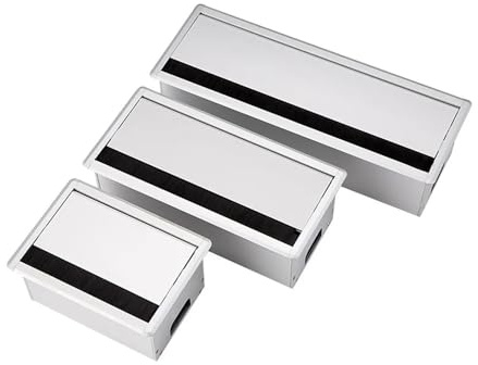 VONCYKI 1 passacavo rettangolare in lega di alluminio color argento, con spazzola nera (120 x 200 mm)