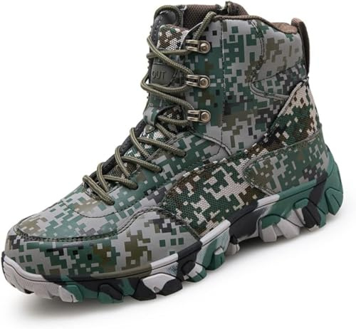 Mäns Utomhus Mid Top Taktiska Militära Stövlar Snörning Vandringskängor Med Sidodragkedja Ökenkängor Träningsskor A03, Camo, 11 UK