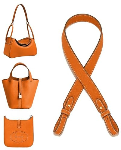 Leder-Geldbörsen-Schultergurt für Hermes Picotin/Lindy/Evelyne, Verstellbarer Ersatzgurt für Crossbody-Taschen, Orange/Abendrot im Zickzackmuster (Sunset Chevron), 27in