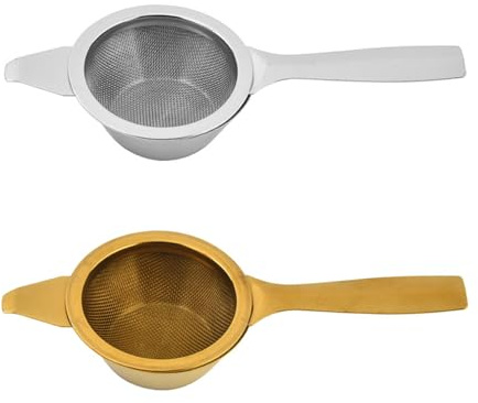 2 Coladores De Té, Desagüe De Té con Doble Asa De Acero Inoxidable, Colador De Cocina, Herramienta para Preparar Té, Adecuado para Café, Jugo, Colador De Harina (Dorado, Plateado).