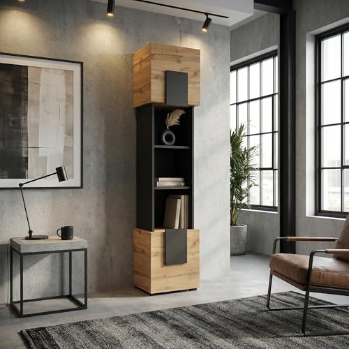 Komodee Schrank Torino Schwarz/Wotan 39x172x35 cm