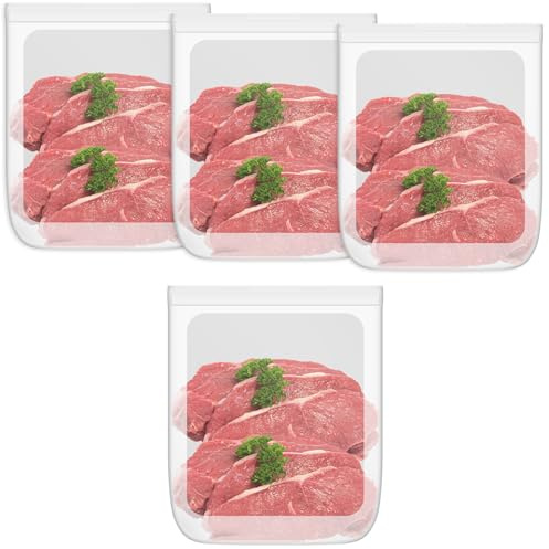 100% Silicone Flat Gallon Freezer Bags, 4 Pack Extra Large Reusable Silicone Ziplock Bags Gallon Size for Freezer, Double Zipper Seal, BPA & Microplastic Free, Freezer Microwave Sous Vide Safe, Clear