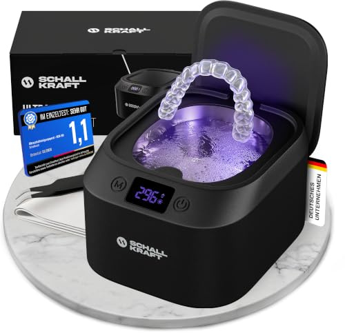 Schallkraft Ultraschallreinigungsgerät 48kHz & UV | Ultraschallreiniger für kleine Alltagsgegenstände wie Schmuck sowie zur Pflege & Geruchsreduktion bei Zahnschiene, Aligner, Retainer u.v.m. | klein