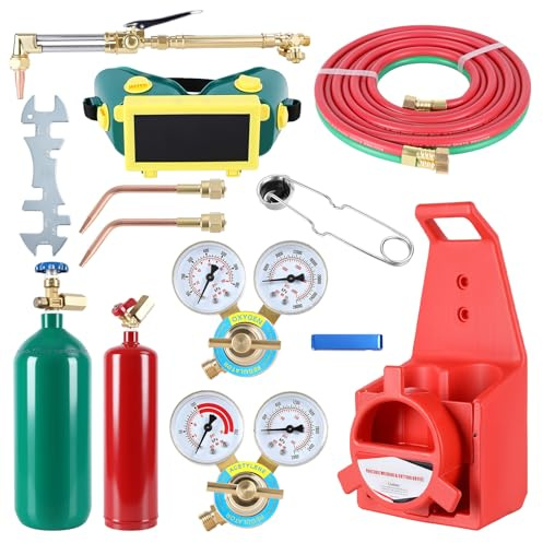 Oxygen Acetylene Torch Kit with Gas Tank, Portable Brazing Welding Cutting Torch Set, Professional Kit with Twin Hose Welding Pressure Gauge for DIY Weld Metalwork Projects