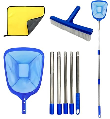 Generico Kit di Pulizia per Piscina, con pulitore con Asta, Kit Skimmer per Piscina con Rete per Foglie, per Detriti, Foglie, Interrate, Fuori Terra, Giardino, Cortile, Patio, Idromassaggio, Spa