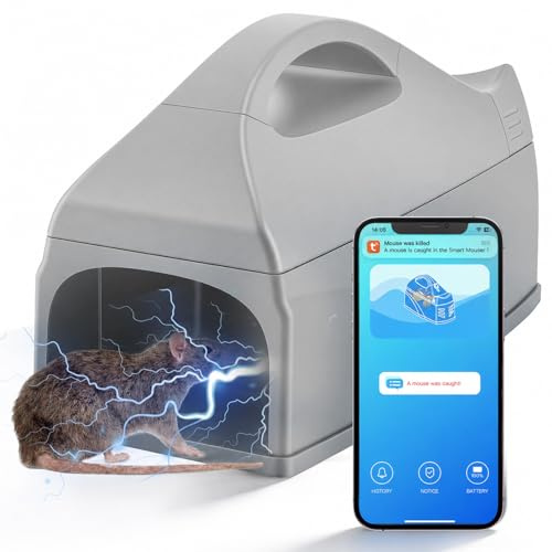 2026 Rattenfalle Elektrisch, Elektrische Mausefalle mit 6000V Hochspannung, Smart-Fernwarnung und Überwachung, Wiederverwendbare Schädlingsbekämpfung Gegen Mäuse & Ratten, Kompatibel mit IOS & Android