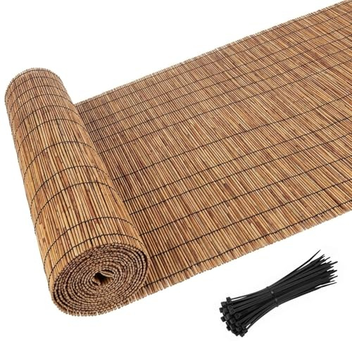 Natur Schilfrohrmatte Sichtschutz für Balkon 100/120/130/150/160/180 cm Wetterfest Blickdicht Schilfmatte mit Kabelbinder für Garten Terrasse, Bambus Zaun Pergola Einfache Montage(H110xL200cm)