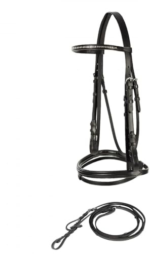 HORZE Weston Padded Leather Snaffle Bridle with Flash Noseband and Web Reins | English Bridle for Horses - Black - Warmblood