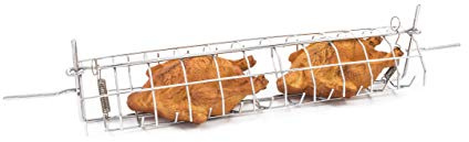 Broche Anglaise pour Barbecue ou Rôtissoire, Tournebroche de Cheminée. Acier chromé (Longueur 78 cm)