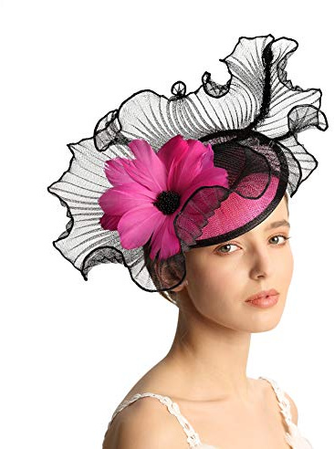 VIMARO Black Fascinator Hats for women With Colorful Flower, Tea Party Kentucky Derby Hats for Women (Fuchsia)