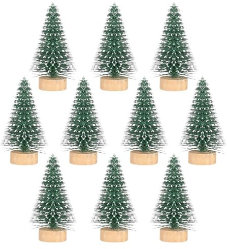 VOSAREA 10Pcs Mini Weihnachtsbaum Deko 5cm Tannenbaum künstlich Mini Grün kleine Weihnachtsbaum Künstlicher Kiefernbaum mit Holzsockel Tannenbaum für Weihnachtsdeko