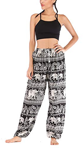 Dam elefant yoga harembyxor aladinbyxor säckiga thailändska fiskare bohemiska byxor hippie hög midja byxor boho blommor med ficka