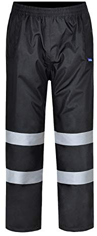 AYKRM Hi Viz 2 Band Reflective Tape Waterproof Rain Hi Vis Safety Over Trouser Work Elasticated Waistband Bottoms Workwear Pants High Visibility Pants Trousers (S-4XL)