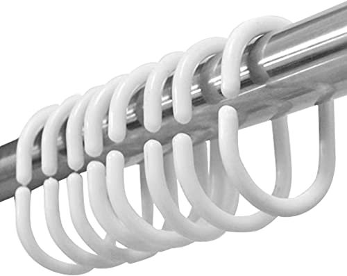 SZXMDKH Anelli per tenda da doccia, confezione da 12 anelli in plastica, ganci per tenda da doccia a forma di C, in plastica, ganci per tenda da doccia per bagno, bianchi, ganci per asta per finestra