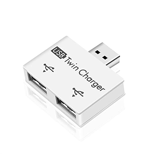 Hub USB de 2 puertos, adaptador de cargador doble, mini divisor USB, convertidor de 1 a 2 USB para Surface Pro, portátil, PC, iMac Pro, MacBook Air, unidades flash USB, datos y carga (blanco)