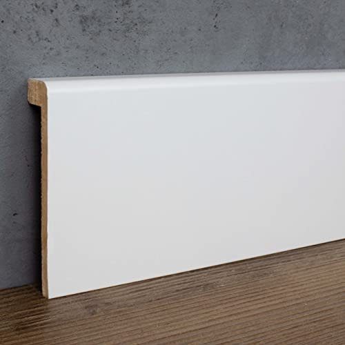 PROVISTON | Listón para cubrir azulejos, hasta 85 mm de altura, 19 x 96 x 2500 mm, tablero de fibra de densidad media, color blanco, nutritivo RAL 9016, zócalo de la cubierta, 2,5 metros