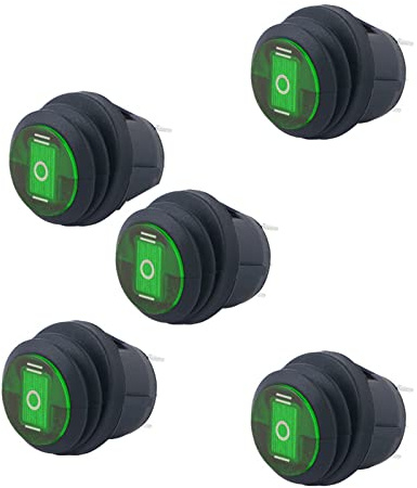WANGCL 5 x LED-Kippschalter, wasserdicht, 12 V, Ein-/Aus, rund, Wippschalter, Kipptasten, 3 Pins für Auto, Boot, LKW, KCD1, Grün
