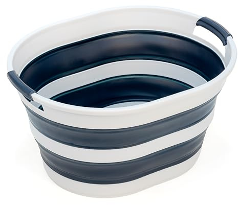 SAMMART 23L (6 Gallons) Collapsible Plastic Laundry Basket - Oval Tub/Basket - Foldable Storage Container/Organizer - Portable Washing Tub - Space Saving Laundry Hamper (Grey/Slate Grey)
