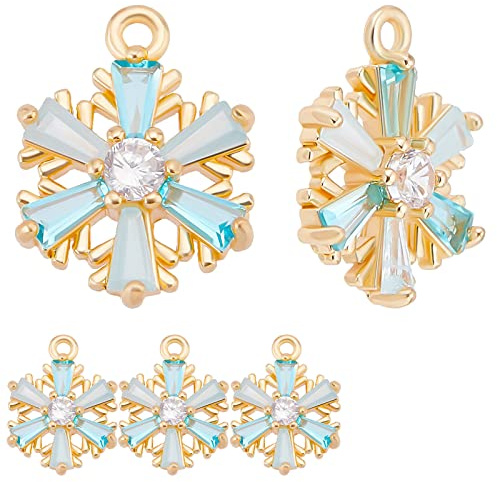 Beebeecraft 1 Box 10 Stück Schneeflocken Charms 18 Karat Vergoldet Mit Mikropavé Zirkonia Charms Anhänger Für DIY-Halsketten Ohrring Schmuckherstellung