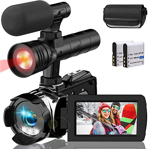 Hojocojo Camcorder 4K Video Camera 48MP 60FPS 24X Digital Zoom Camcorder IR Night Vision Vlogging for YouTube 3.0'' IPS Screen Camera Recorder with Microphone,2 Batteries and Tripod