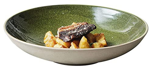 BOSUGE Plato Hondo Grande de cerámica, ensaladera para Pasta, Plato Grande para Servir de 25 cm, bistec. Ensaladera De Frutas Grande para La Cena-10 En Verde
