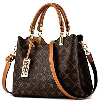 NICOLE & DORIS Frauen Handtasche Elegante Taschen für Damen Modern Tote Bag Mittelgroß Umhängetasche PU Leder Shopper Schultertasche mit Anhänger Braun