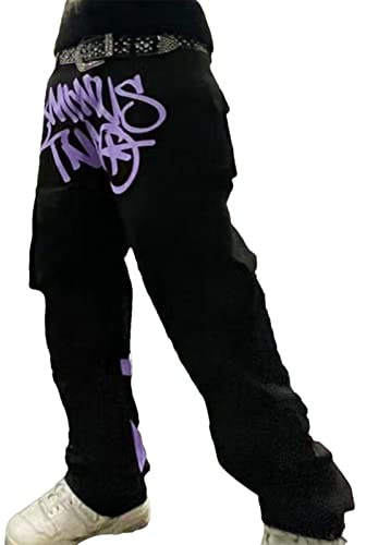 Yunmiao Moda Lettera Ricamata Lose Uomo Hip Hop Jeans Y2K Minus-Two Jeans Neutral Wind Grande Tasca Casual Retro Pantaloni dritti Hip Hop Rock Americano Streetwear Unisex